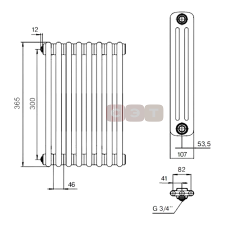 Радиатор стальной 3х трубный Rifar TUBOG 18 секций (в.  570мм, подкл. -  боковое, RAL1015) TUB 3057-18 RAL 1015